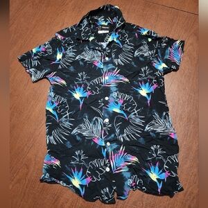 Original Use Black Tropical Print Shirt